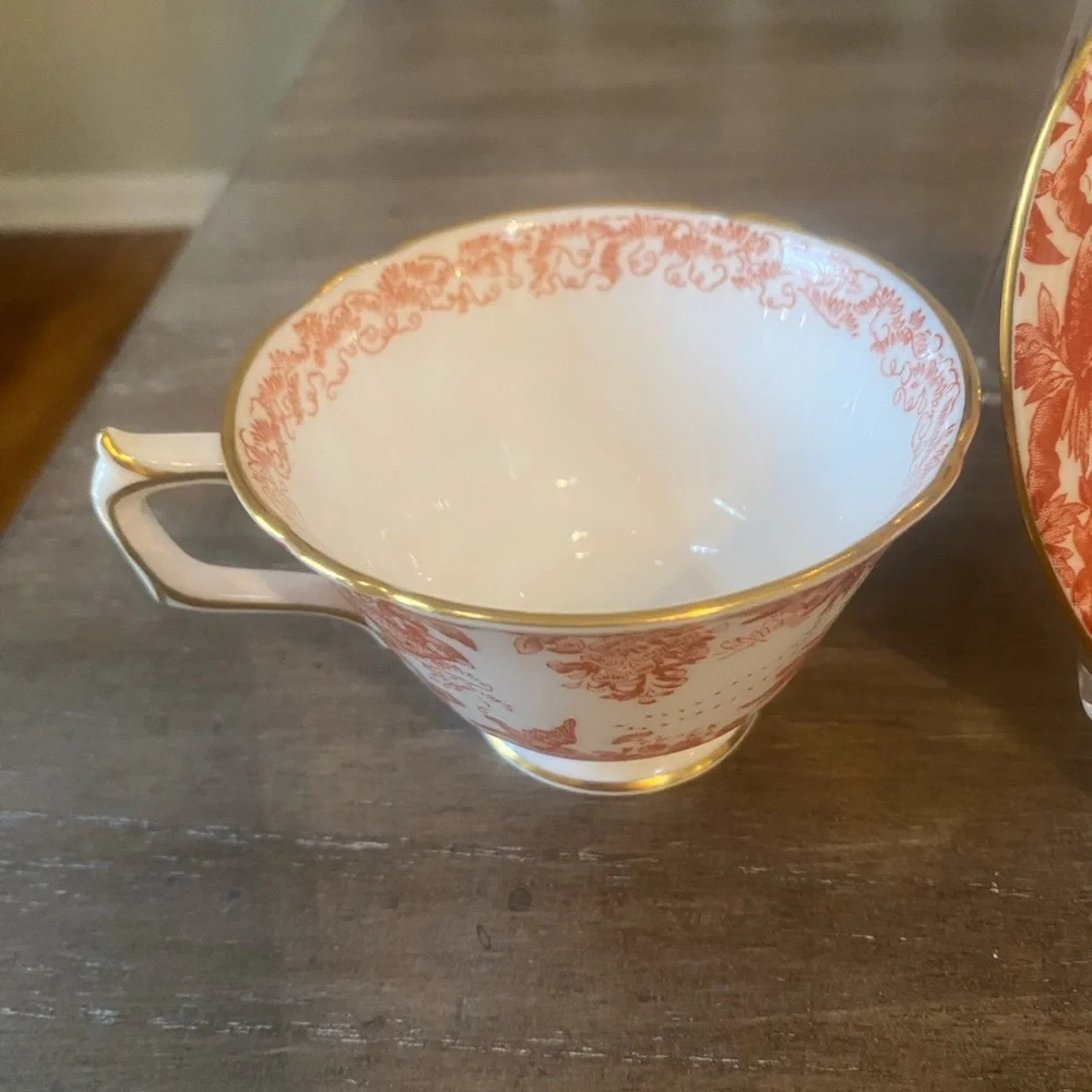 Vintage Royal Crown Derby Red Aves Teacup and Saucer